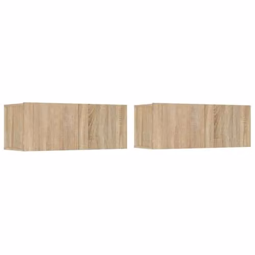vidaXL Set of 2 Modern Wall-Mounted Media Storage Units with Drop-Down Doors in Oak Colour, W/D/H: 80 x 30 x 30 cm