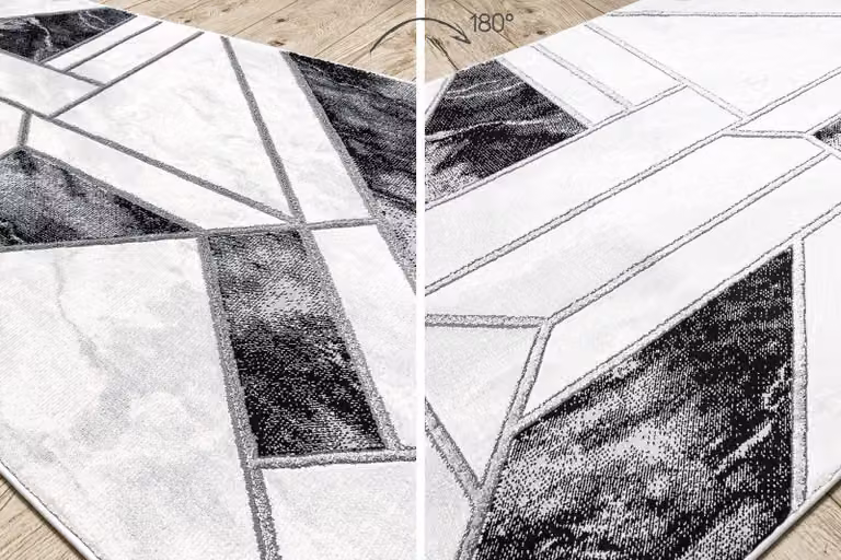 RugsX Emerald Geometric Runner in Black and White, W: 70 cm, L: 100 cm