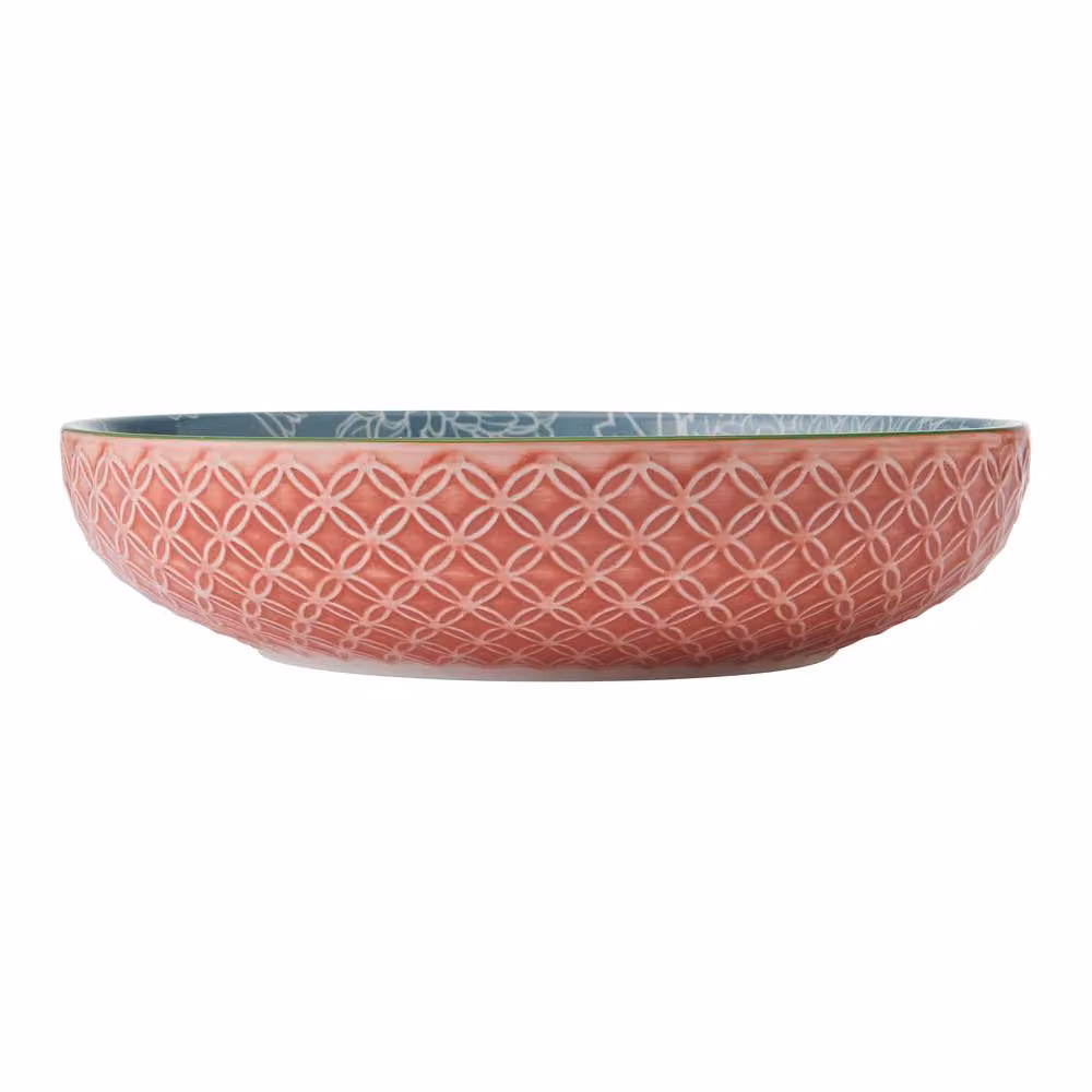 Mikasa Set of 4 Red Geometric Leaf Stoneware Round Pasta Bowls, 900ml – 2