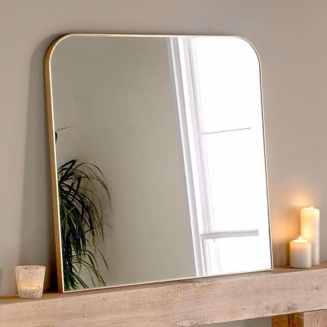 Yearn Mirrors Minimalist Large Gold Mantle Mirror W: 100 cm, H: 100 cm – 1