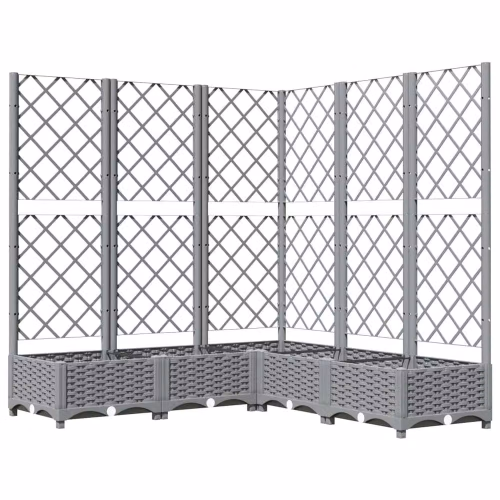 Berkfield Home Garden Planter with Trellis in Light Grey, W/D/H: 120 x 120 x 121.5 cm – 3