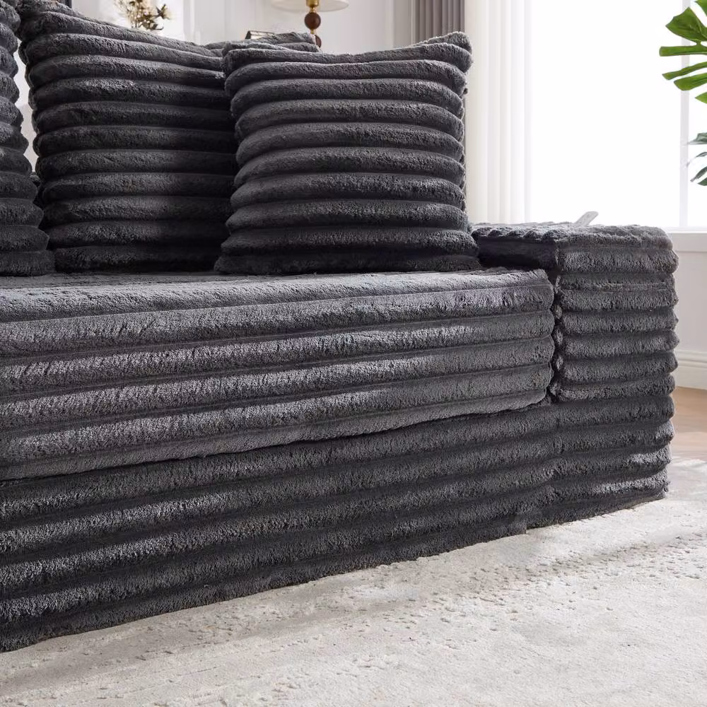 FENCHILIN Modular Convertible Sleeper Sofa with Side Pockets and Cup Holders in Dark Grey – 7