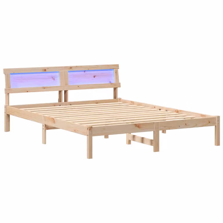 Berkfield Home Modern Pine Wood Bed with LED Strip Lights and Headboard, Brown, W/D/H: 140 x 200 cm
