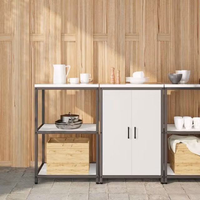 Berkfield Home 2-Piece Modern Kitchen Storage Set in White Matt Cold-Rolled Steel with Hinged Doors and Internal Shelves