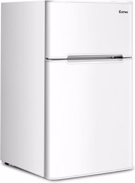Costway 90 L Compact Refrigerator with Compressor and LED Interior Light, White