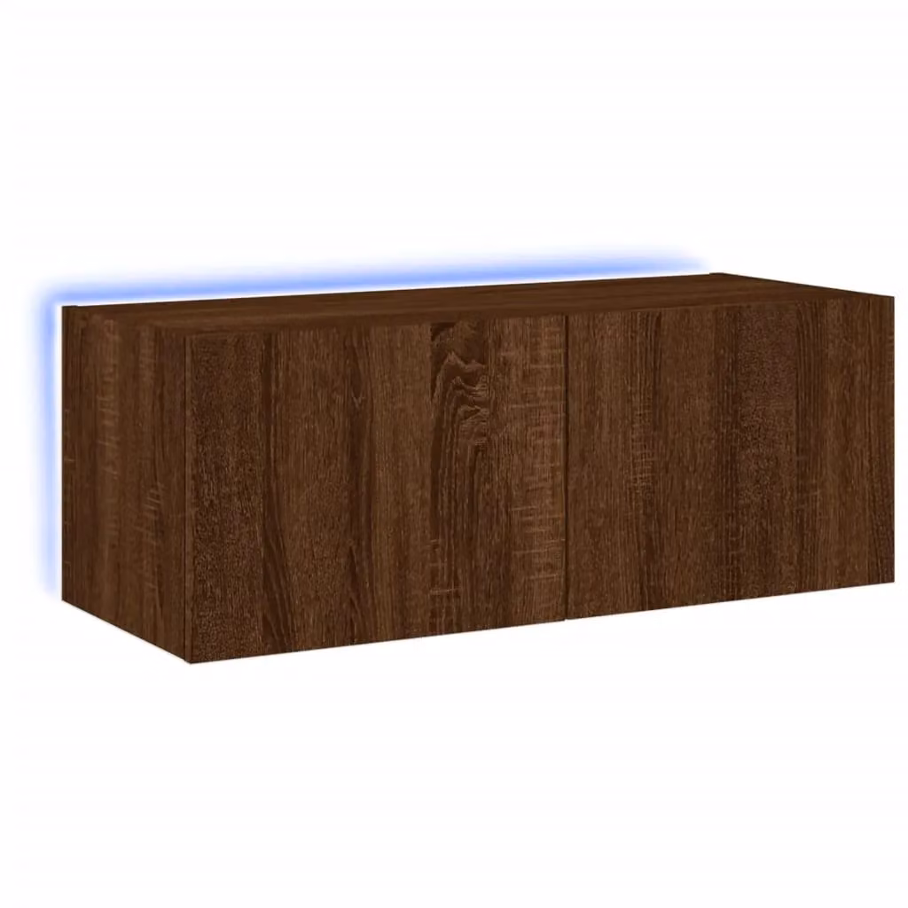 Berkfield Home Modern Wall Mounted TV Cabinet with Integrated LED Lights in Brown Oak, W/D/H: 80 x 35 x 31 cm – 2