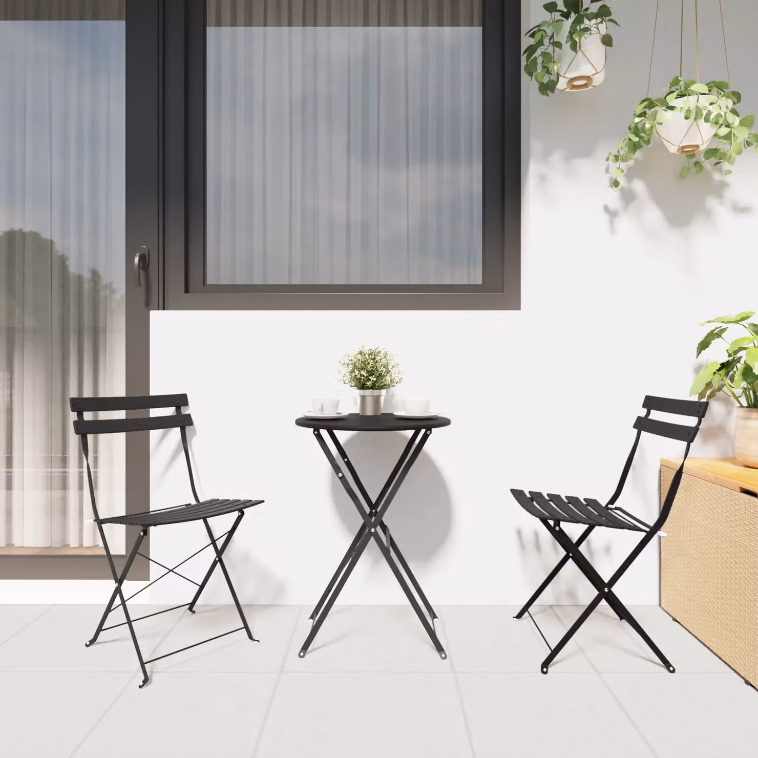 Berkfield Home 3-Piece Folding Bistro Set in Anthracite Matt Metal – 3
