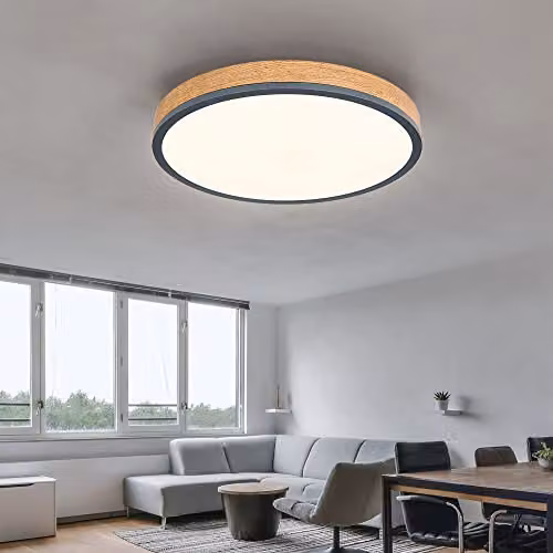 Netlighting Doro Round LED Flush Ceiling Light in Grey and Wood, Diameter: 45 cm – 2