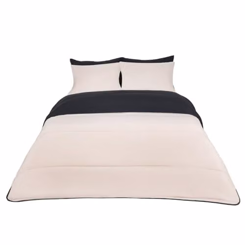 OHS Double Coverless Duvet Set with Pillowcase, 10.5 Tog, Reversible Microfibre Hollow Fibre Bedding, Black and Beige, W/D/H: 200 x 200 cm