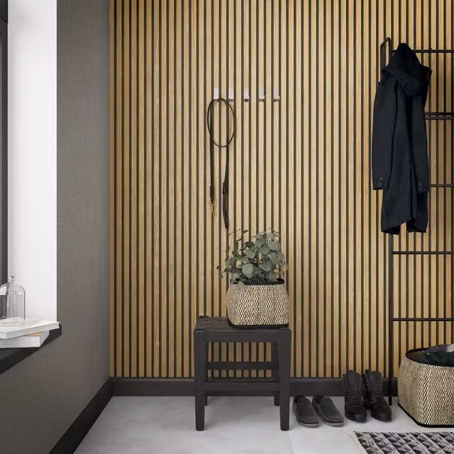 Galerie Industrial Effects Striped Wooden Wallpaper in Brown, Black and Anthracite