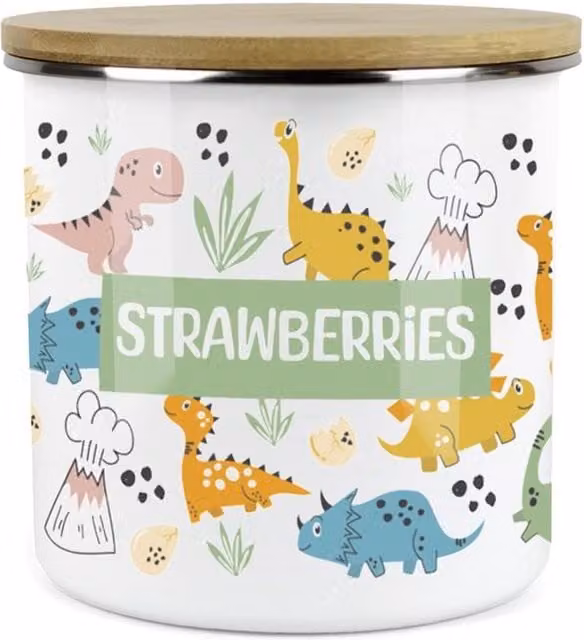 Purely Home Cartoon Dinosaurs Childrens Mini Snack Pot in Green and Multicolour Enamel Metal