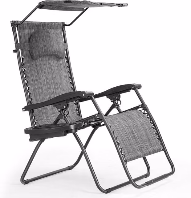 Costway Grey Textilene Mesh Patio Recliner Chaise Lounger with Side Tray