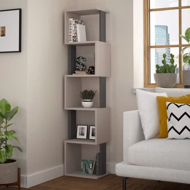 Decortie Piri Modern Five Tier Geometric Bookcase in Anthracite Grey, W/D/H: 30.0 x 14.5 x 161.0 cm – 1