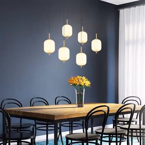 Globo Lighting Height-Adjustable LED Pendant Lamp with 6 Opal Glass Bulbs in Brass and Black, W/D/H: 80.5 x 80.5 x 220 cm – 4
