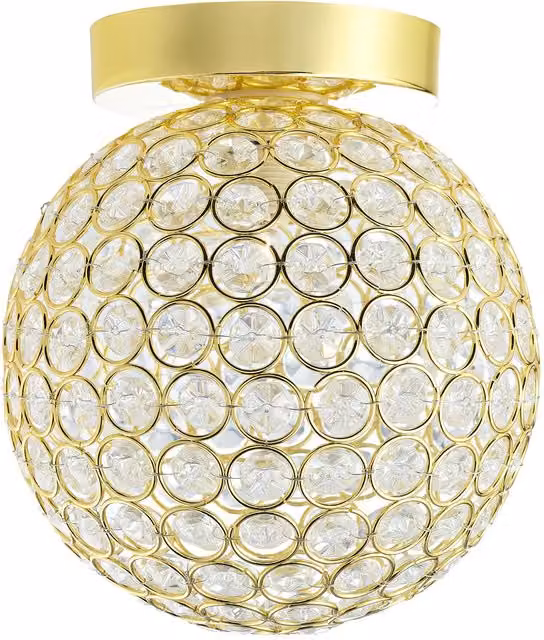 Happy Homewares Modern Gold Metal and Transparent Beaded Glass IP44 Rated Round Bathroom Ceiling Light – 1