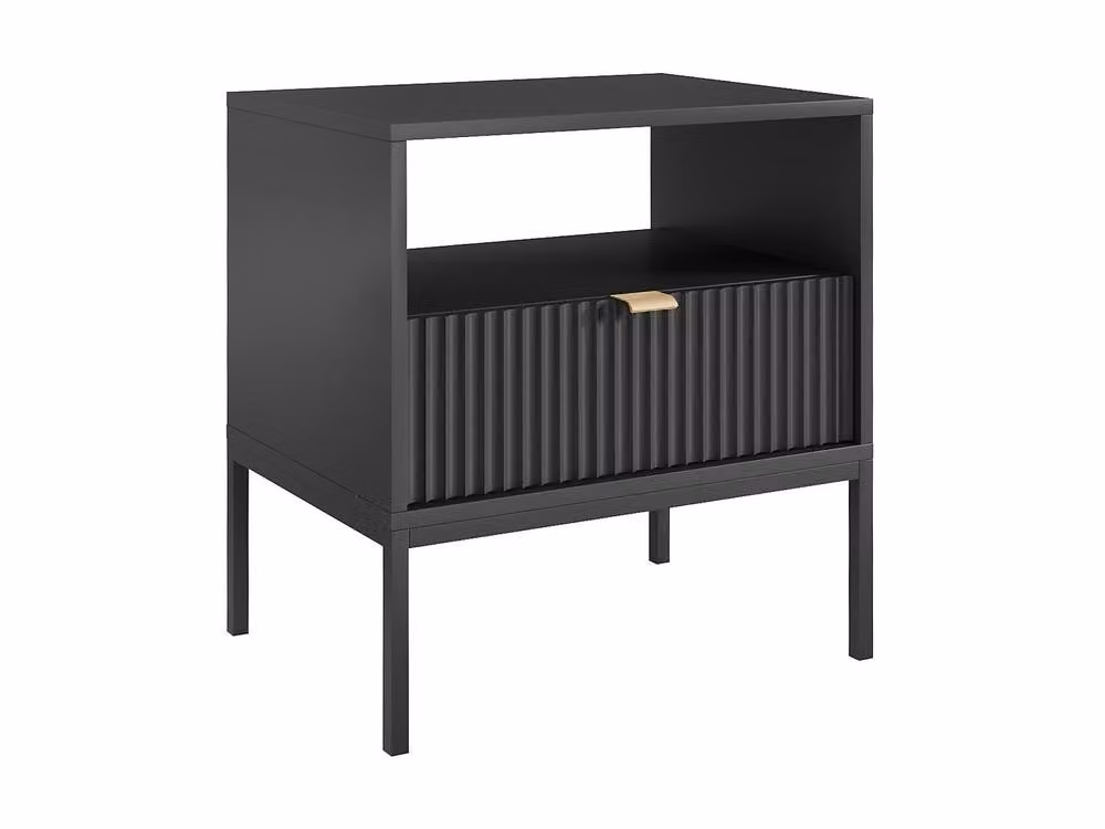 Vente-unique LIOUBA Set of 2 Black Bedside Tables with 1 Drawer and 1 Recess, W/D/H: 39 x 54 x 56 cm – 3