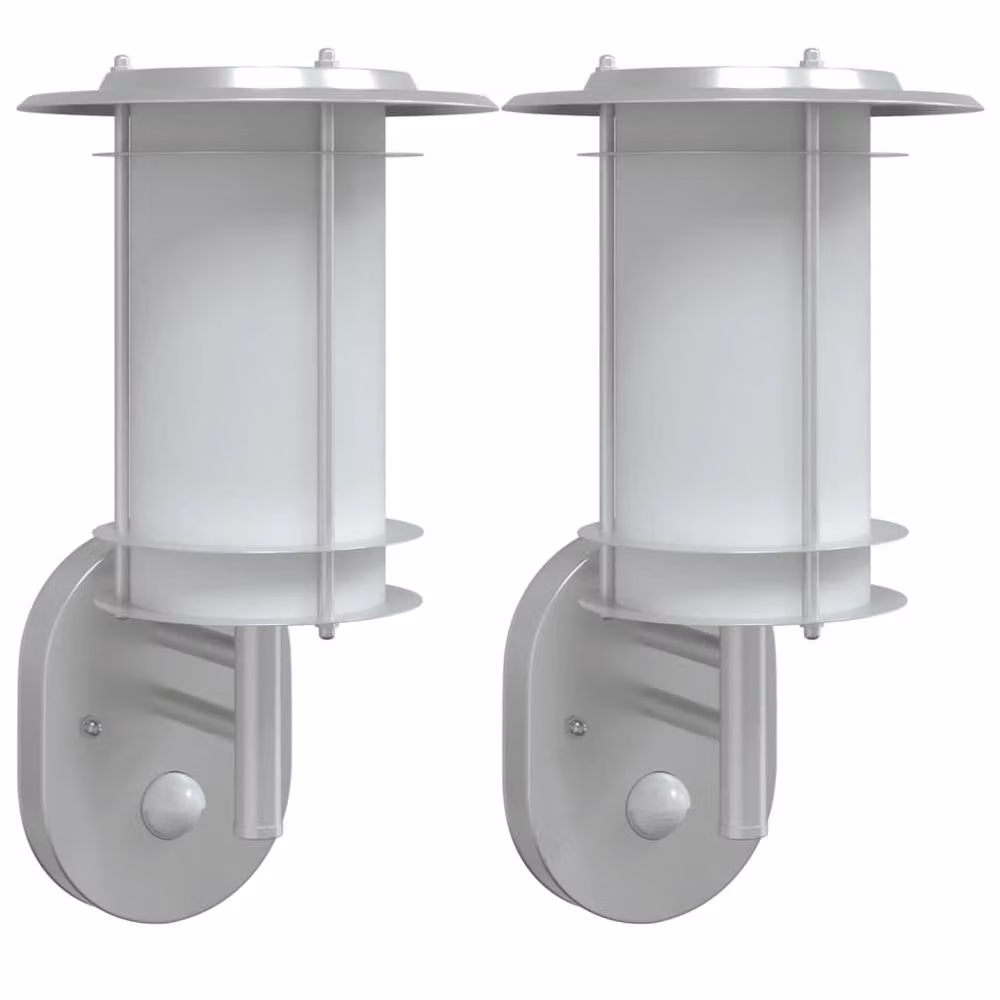 Berkfield Home Set of 2 Silver Stainless Steel Outdoor Wall Lights with Motion Sensor