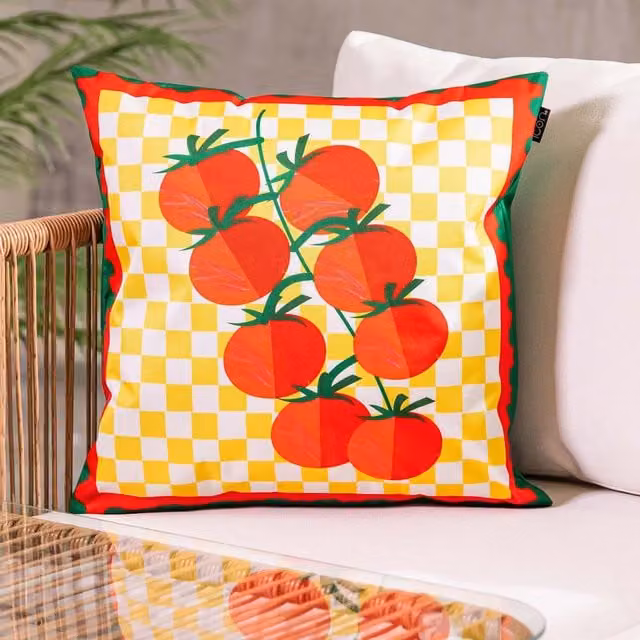 ICON Red Tomato Print Square Cushion, W/D/H: 43 x 43 x 43 cm