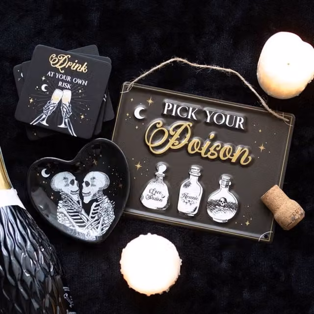 KDMK Vintage Pick Your Poison Hanging Metal Sign in Brown and Black