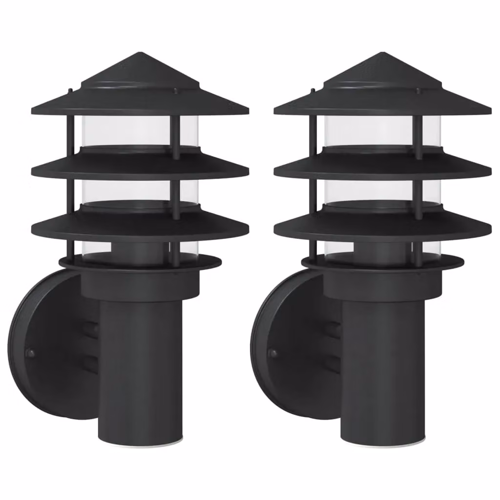 Berkfield Home Set of 2 Black Stainless Steel Modern Outdoor Wall Lights for Garden – 2