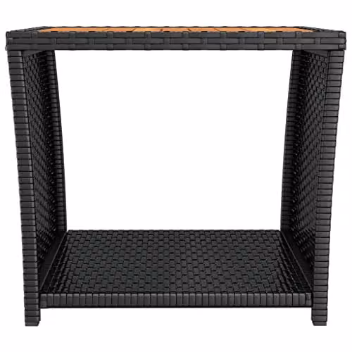 vidaXL Modern Square Tea Table with Black Poly Rattan and Acacia Wood Top – 4
