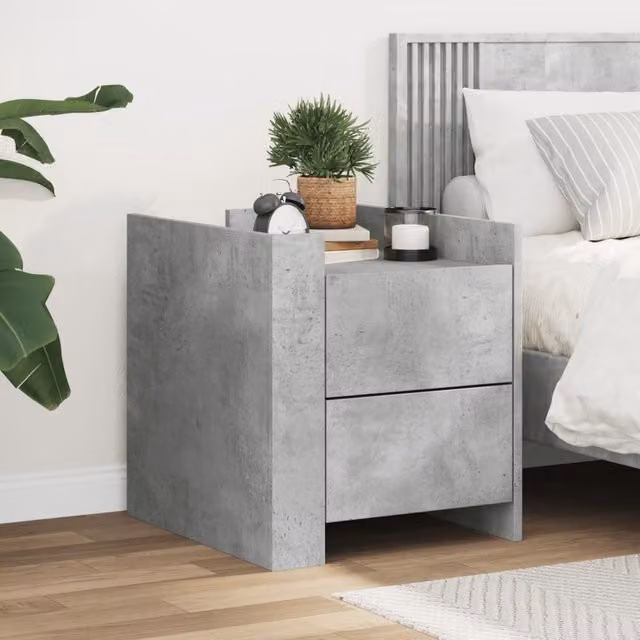 Berkfield Home Bedside Cabinet in Concrete Grey, W/D/H: 45 x 50 x 50 cm