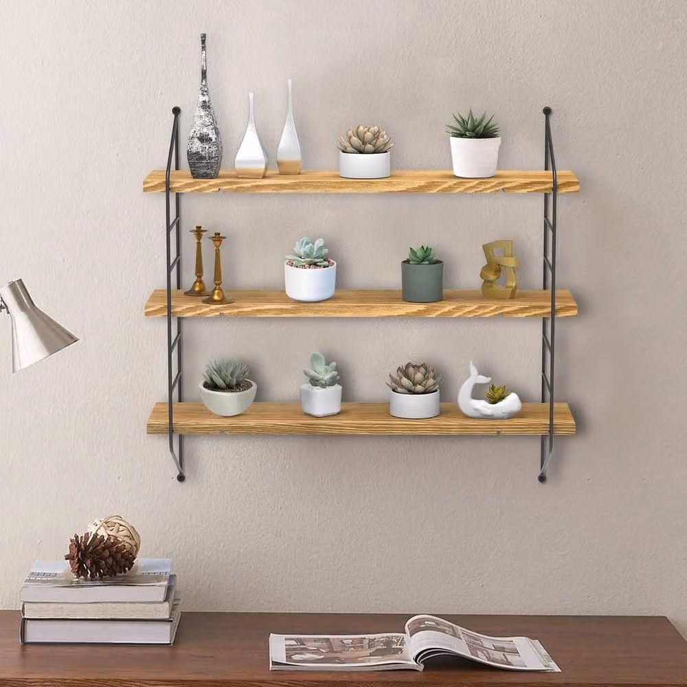 ERGOVEXA Brown Metal Floating Wall Shelf Storage Rack – 2