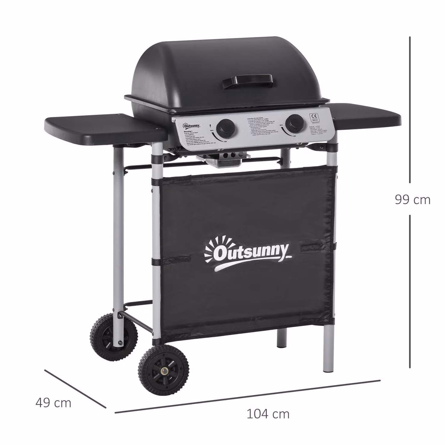 Outsunny 2 Burner Propane Gas Barbecue Grill with Side Shelves and Wheels, Black – 3
