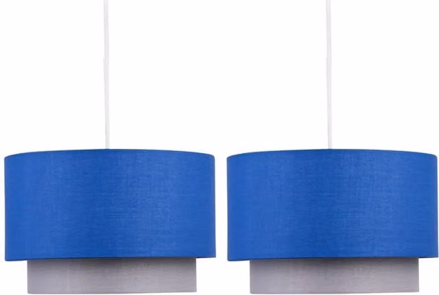 First Choice Lighting Pair of Blue and Grey 2 Tier Fabric Light Shades – 1