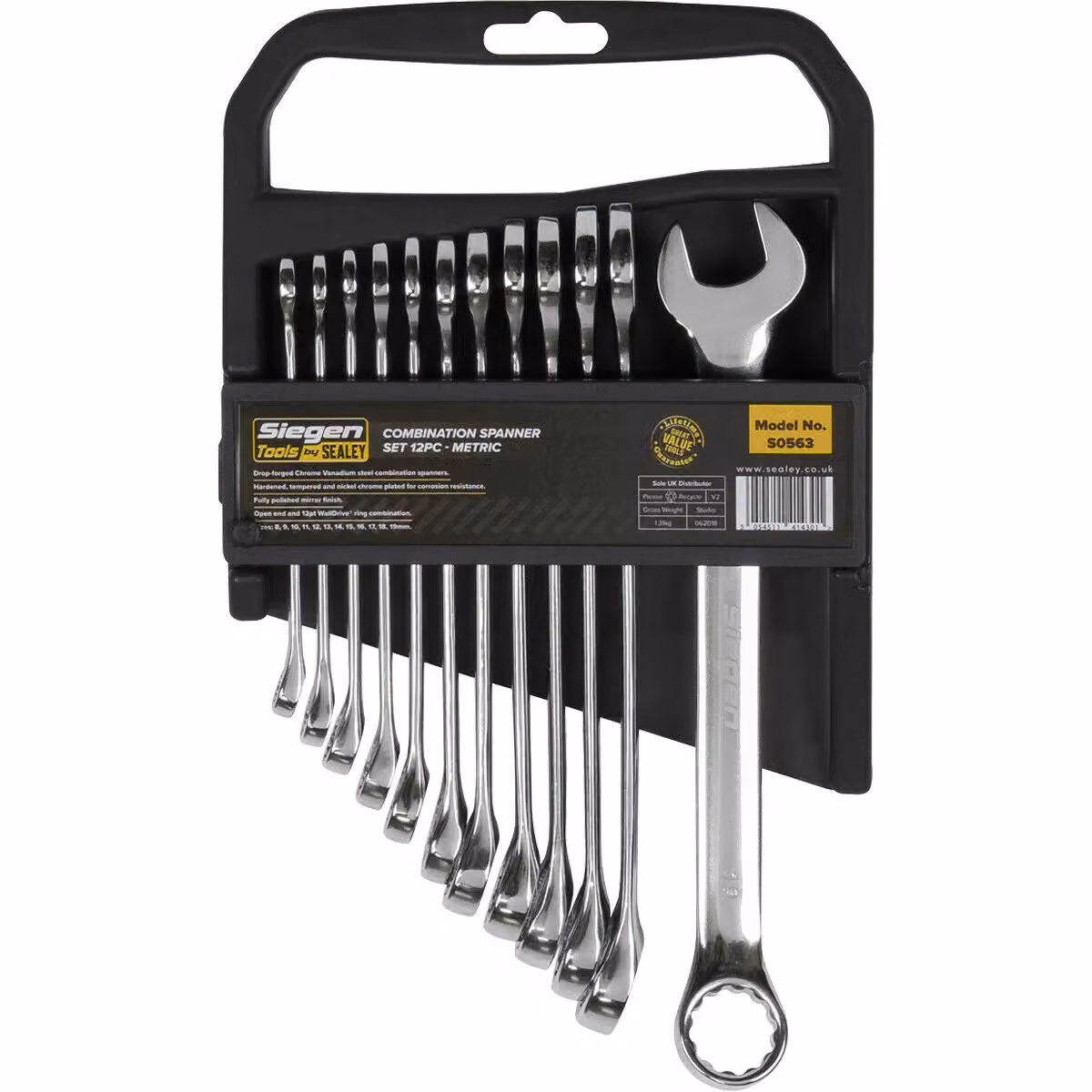 Loops 12-Piece Slim Handled Combination Spanner Set, 12-Point Metric Ring Open End, Silver and Multicolour Chrome Vanadium and Stainless Steel – 4