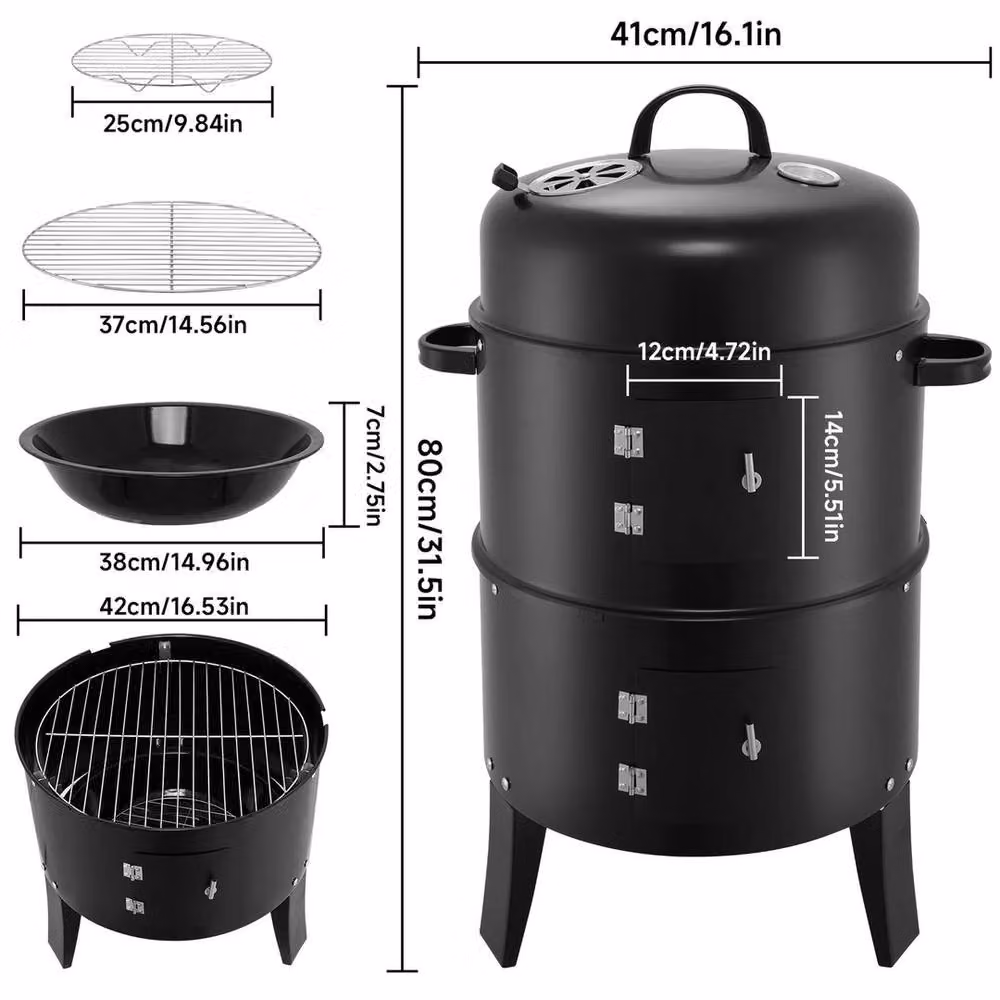 KORVIXA 32 inch 3-in-1 Charcoal Smoker BBQ Grill and Vertical Outdoor Cooker in Black – 2