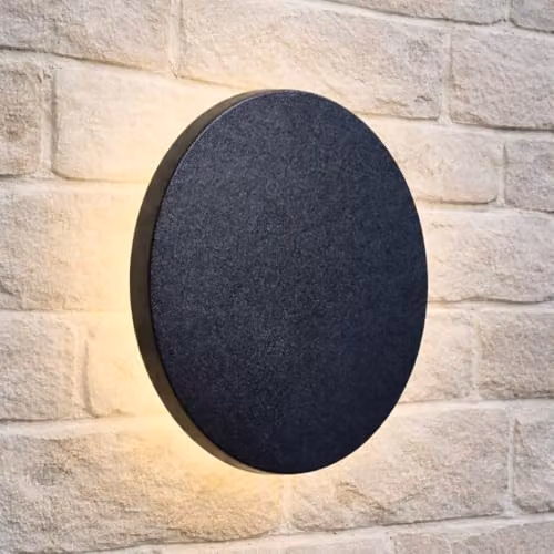 CGC Lighting Modern Black Round LED Outdoor Wall Light, IP65 Waterproof, 4000k Cool White, W/D/H: 23.0 x 20.5 x 16.5 cm