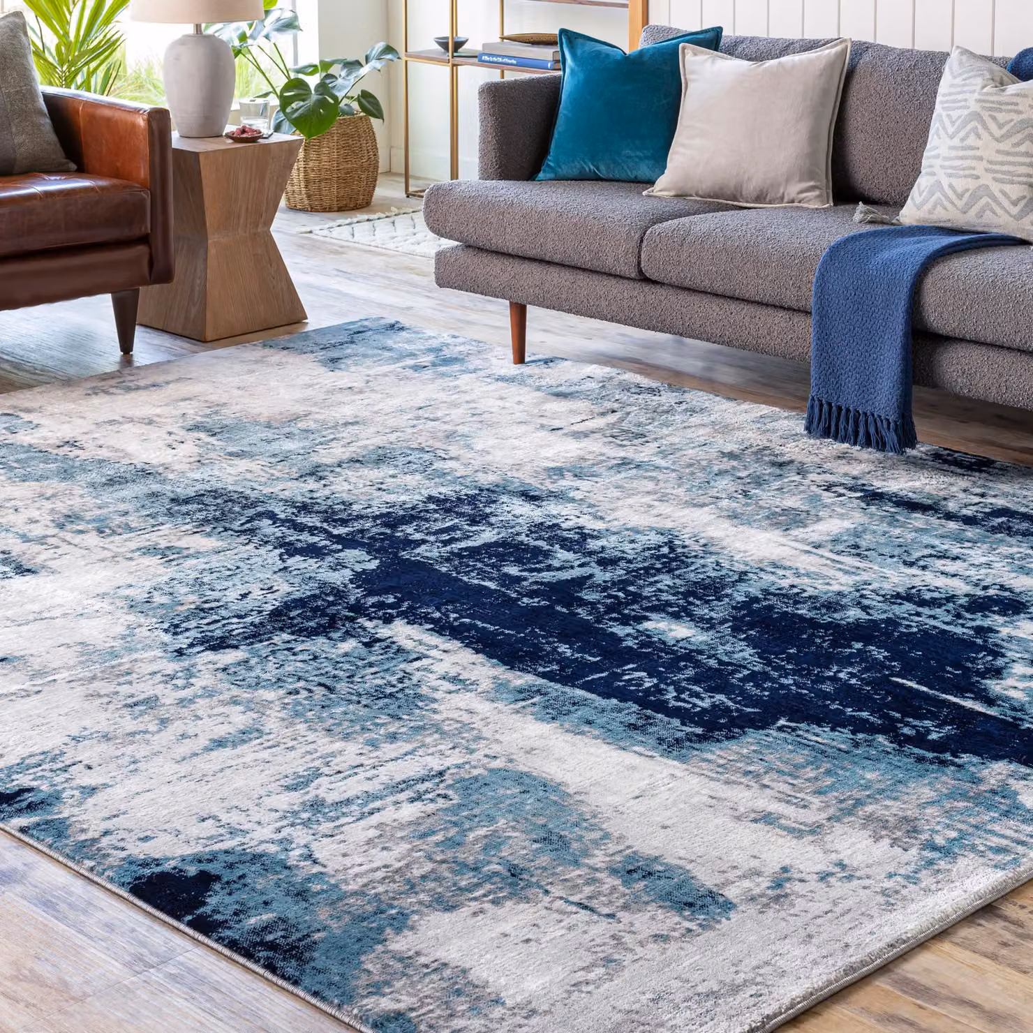 Livabliss Wanderlust Abstract Modern Marble Rug in Blue, Grey and Black, W/D/H: 140 x 200 cm – 9