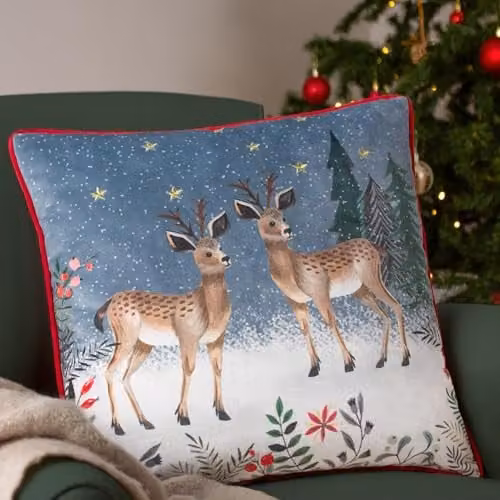 Riva Home Ditsy Festive Reindeer Velvet Piped Cushion, Multicolour, W/D/H: 45 x 45 x 45 cm – 3