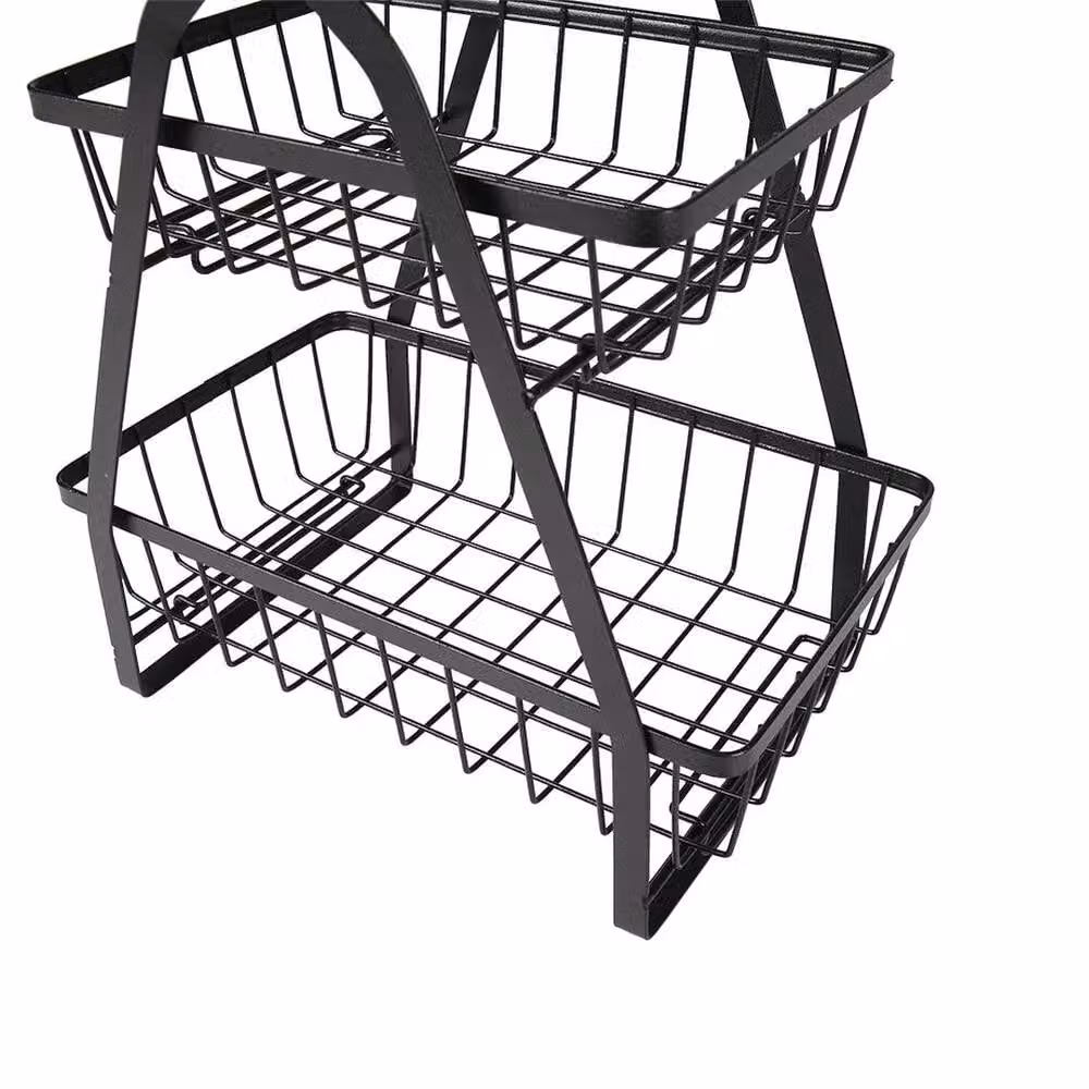 Kelvenix 2 Tier Kitchen Fruit Holder and Storage Basket Rack in Black Metal – 4