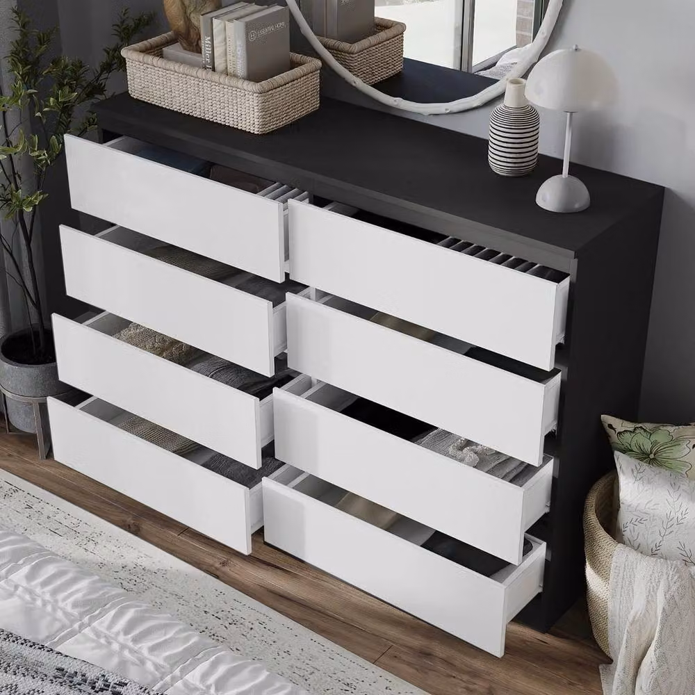 FORGEVIO Modern Wooden 8-Drawer Chest of Drawers with Black Carcass and White Drawers – 2