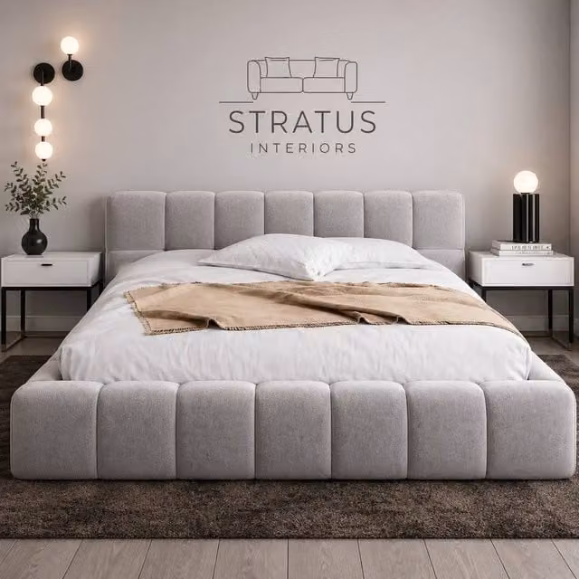 Stratus Interiors Cubed Mini Ambassador Upholstered Bed Frame in Light Grey Velvet, Super King Size