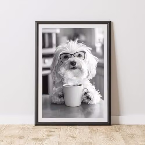 60 Second Makeover Funny Havanese Drinking Coffee Paper Poster, A3, Multicolour