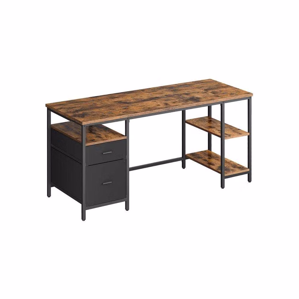 Pirlo Plush Industrial Computer Desk with Storage Shelves, Brown, W: 140 cm, D: 60 cm, H: 50 cm – 4