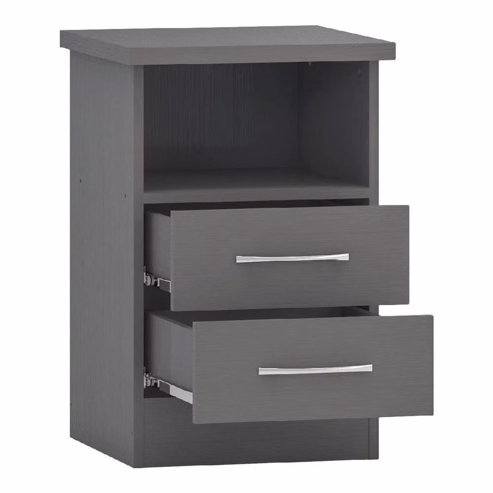 FORGEVIO Modern Grey Effect 2 Drawer Bedside Table with Shelf Storage – 2