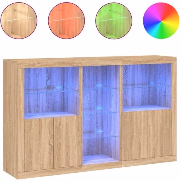 Berkfield Home Modern Sideboard with Integrated LED Lights in Sonoma Oak Brown, W: 162 cm, D: 37 cm, H: 100 cm