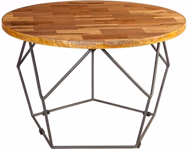 IH Design Round Industrial Coffee Table in Brown with Wood and Metal Base