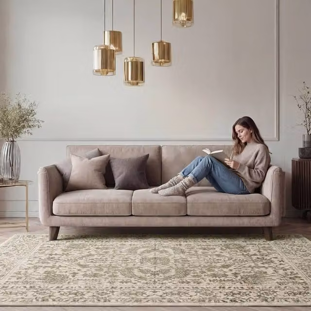 Kukoon Green and Beige Traditional Floral Medallion Area Rug, W: 120 cm, L: 170 cm