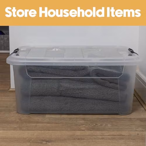 JVL Set of 4 Plastic Secure Clip Lidded Storage Boxes with Wheels, Transparent, 60L, W/D/H: 56.5 x 43.0 x 40.0 cm – 2