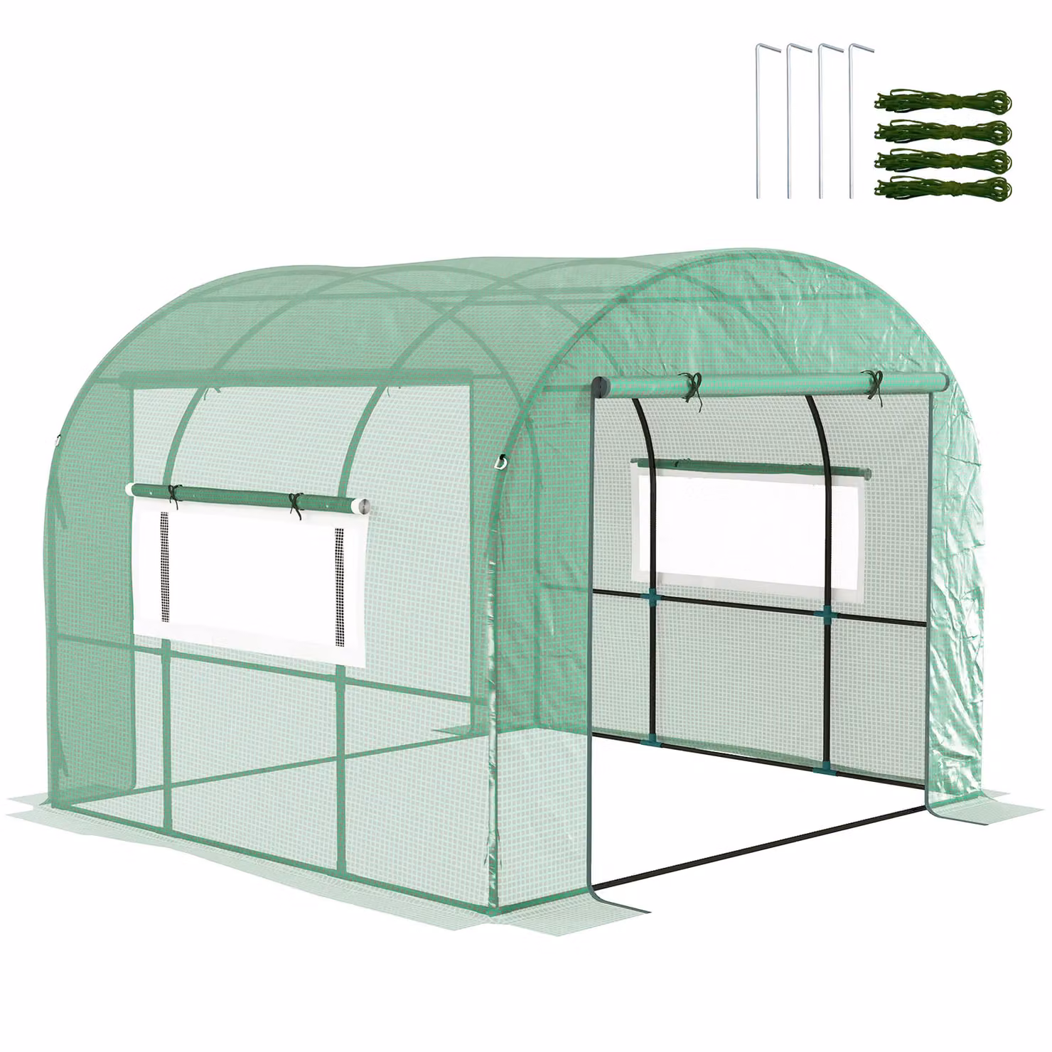 OUTSUNNY Green Polytunnel Greenhouse with UV-resistant PE Cover and Steel Frame, W/D/H: 300 x 300 x 200 cm – 2