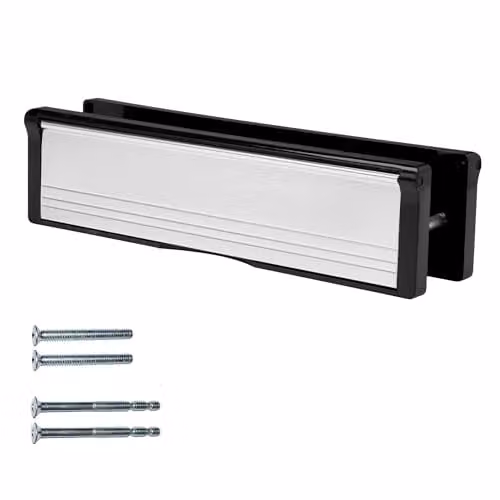 Keypak 10 inch Adjustable Sleeved Door Letterplate with Brush, Available in Black or Silver