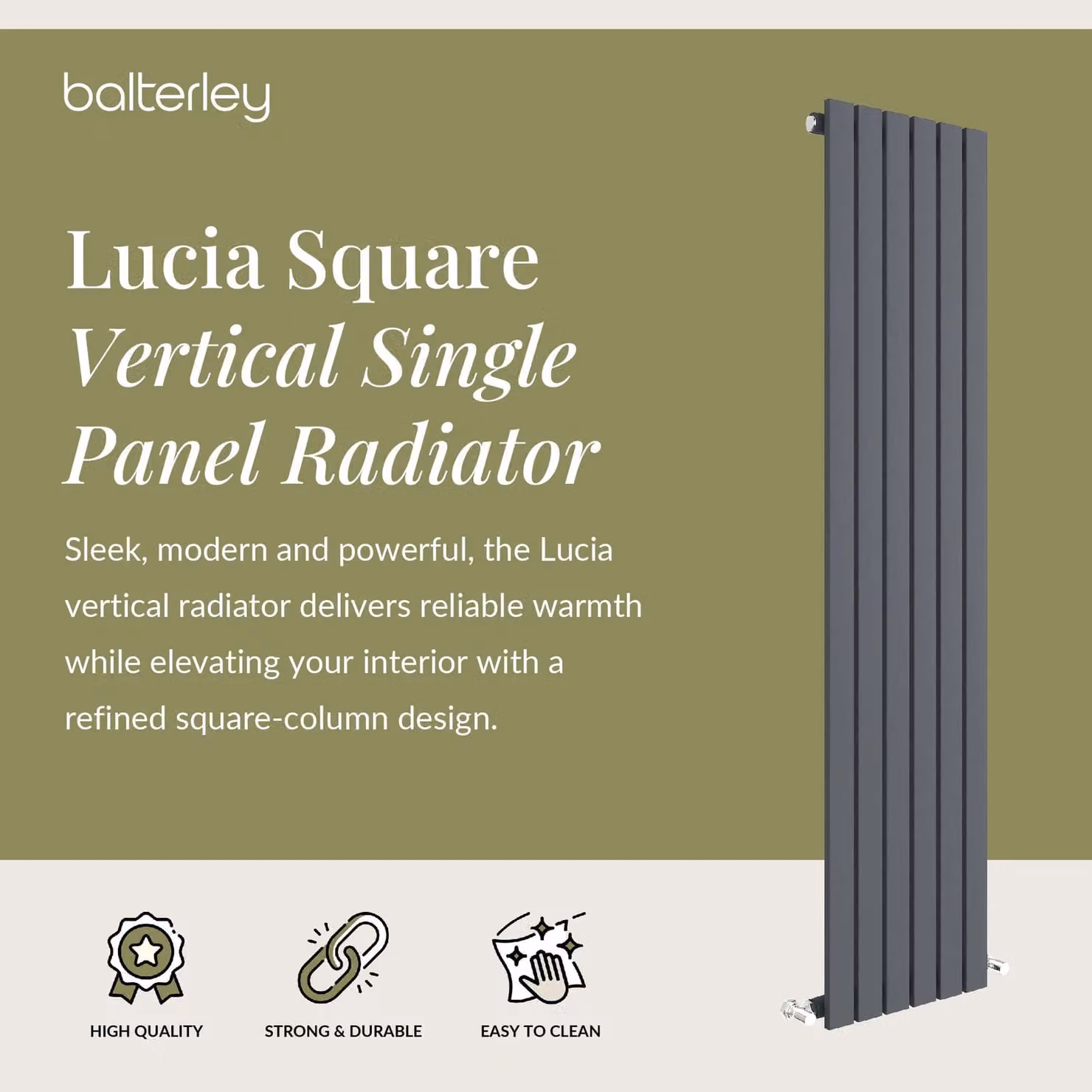 Balterley Square Vertical Single Panel Radiator in Anthracite Grey, H: 150 cm, W: 35.4 cm – 2