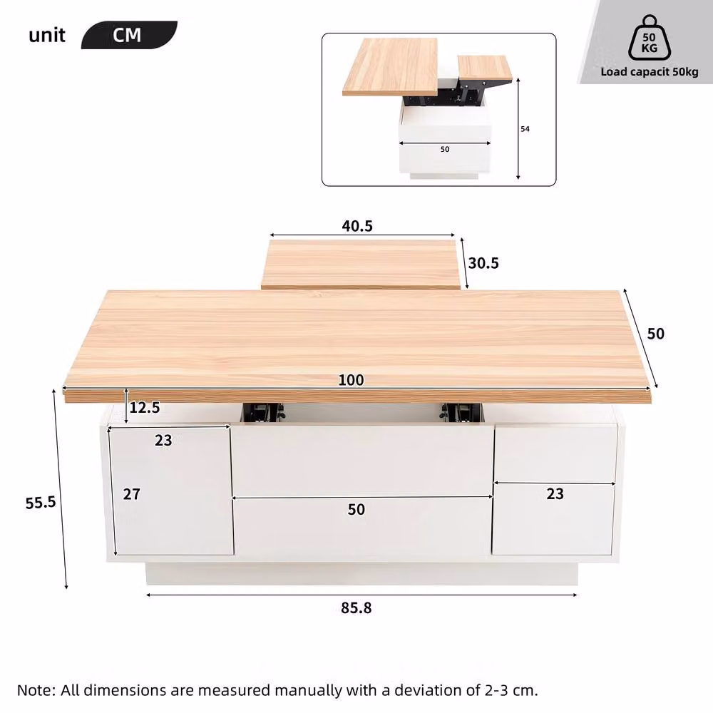 Merax Extendable Lift Top Coffee Table with 2 Cabinets and Hidden Storage in Light Oak – 2