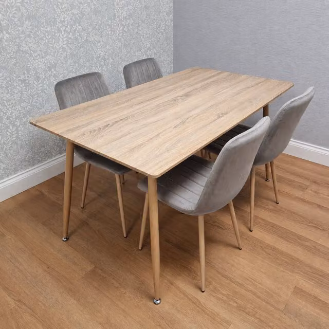 Kosy Koala 4 Seater Dining Set with Rectangular Wood Effect Table and 4 Grey Chairs