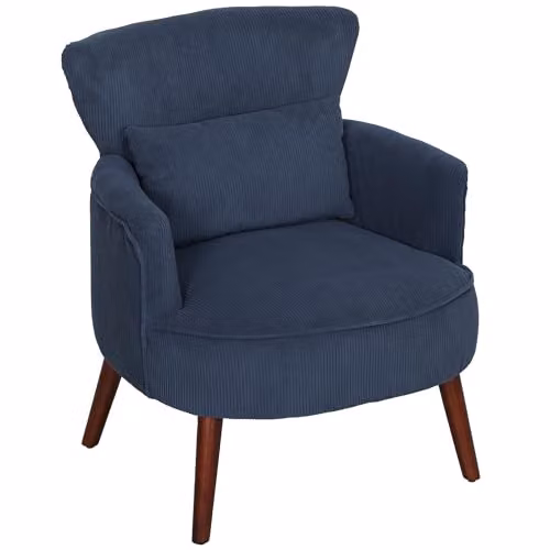 HOMCOM Retro Blue Tub Armchair with Solid Wood Frame and Mixed Padding, W/D/H: 69.5 x 78.0 x 69.0 cm – 1